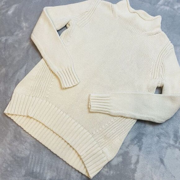 J Crew Always Sweater Womens XS Beige 100% Cotton Rolled Neck Preppy Fisherman - Picture 1 of 8